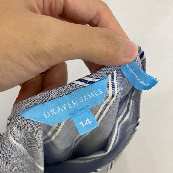 Draper James size 14 Blue Gray Striped Preppy Puff Sleeve Blouse Office Work - Picture 3 of 10